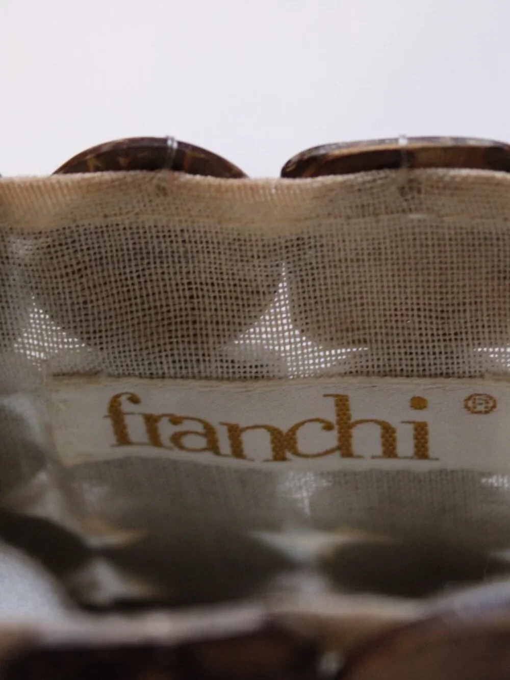 Franchi Vintage Boho Coconut Shell Tile Handbag Purse Brown